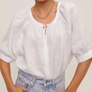 Mango White Linen Peasant Blouse 4 S